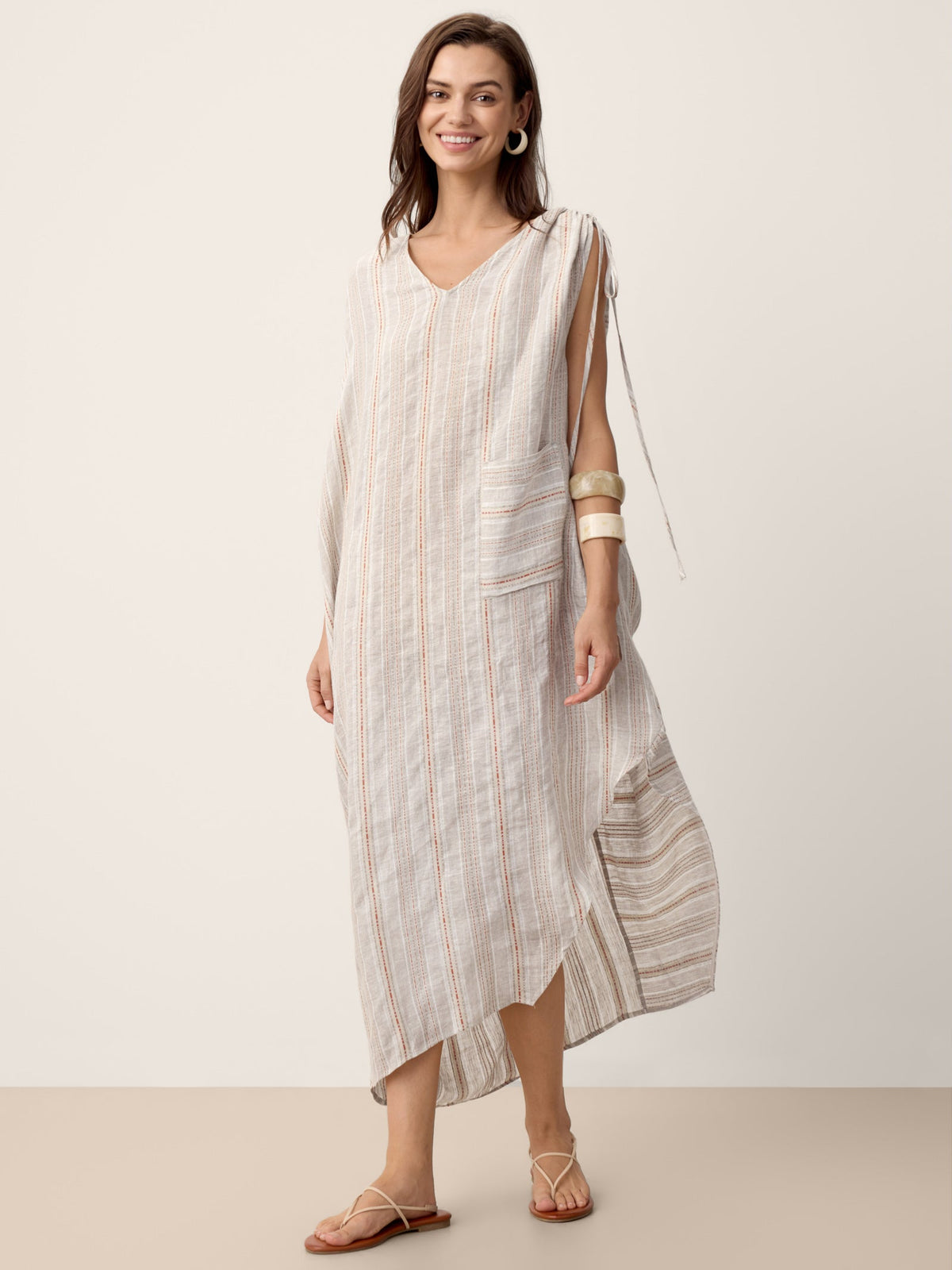 Linen Asymmetric Drawstring Maxi Dress NADIA