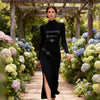 Turtleneck Solid Color Dress Spring High Grade Long Sleeve Split Metal Decorative Dress Women