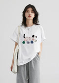 Dog Embroidered Cotton T-Shirt Loose Summer Streetwear