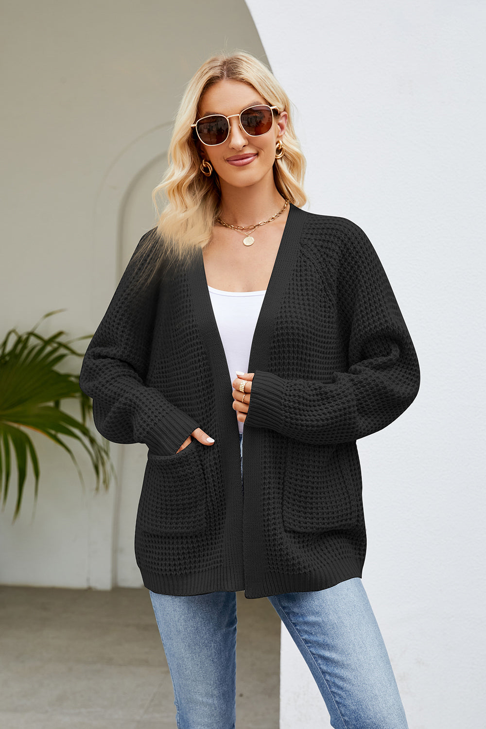 Open Front Long Sleeve Cardigan with Pockets