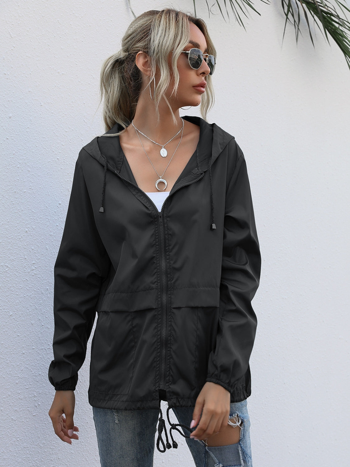 Drawstring Zip-Up Hooded Jacket