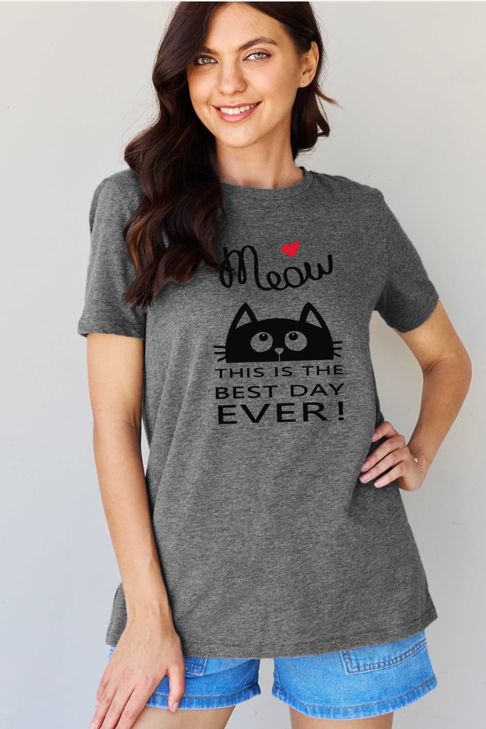 Simply Love Full Size MEOW THIS IS THE BEST DAY EVER! Graphic Cotton T-Shirt