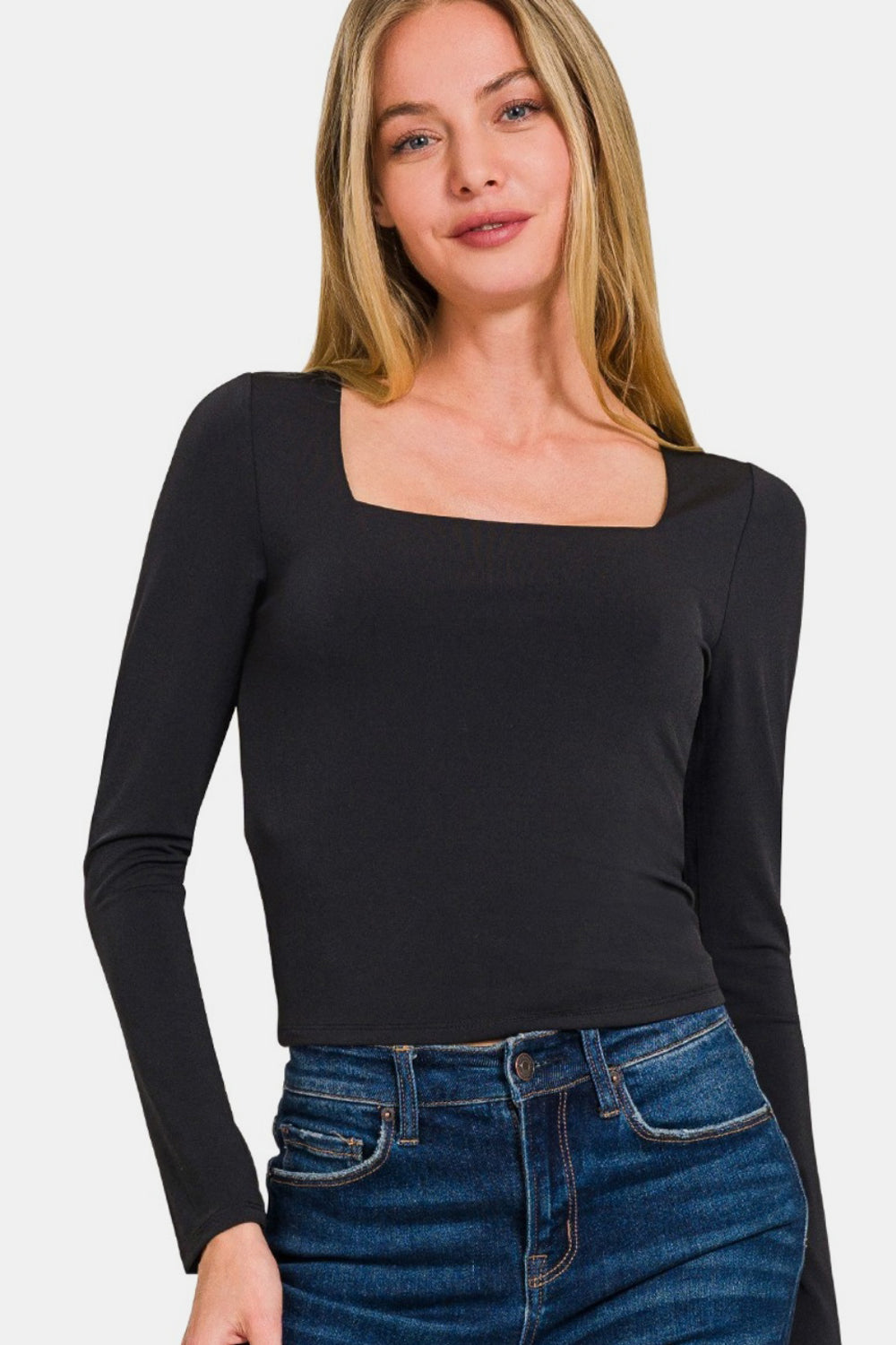 Zenana Square Neck Fitted Long Sleeve T-Shirt