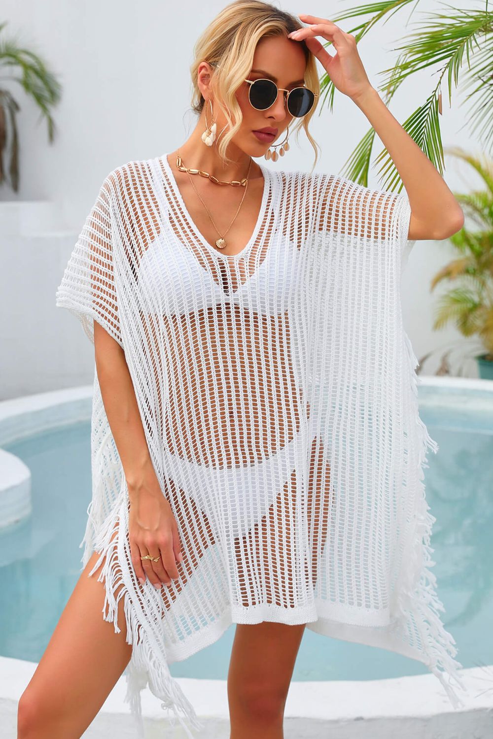 Angel Wings Fringe Trim Openwork Cover Up