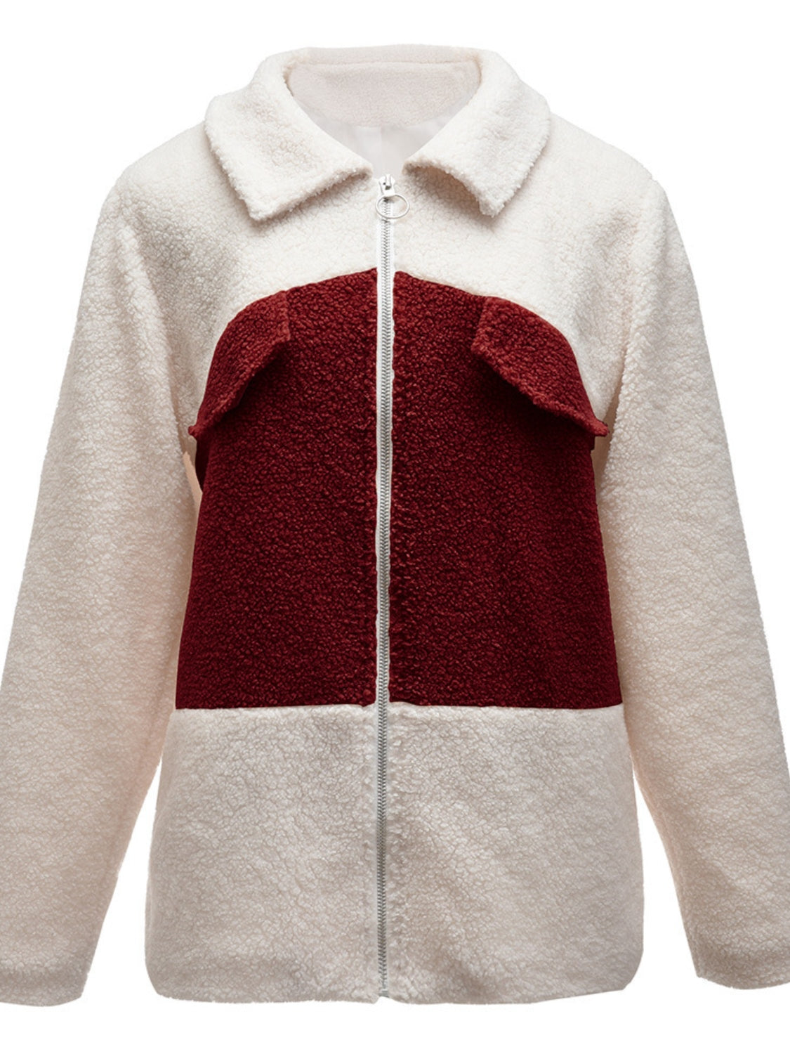 Ivy Lane Plush Contrast Zip Up Coat