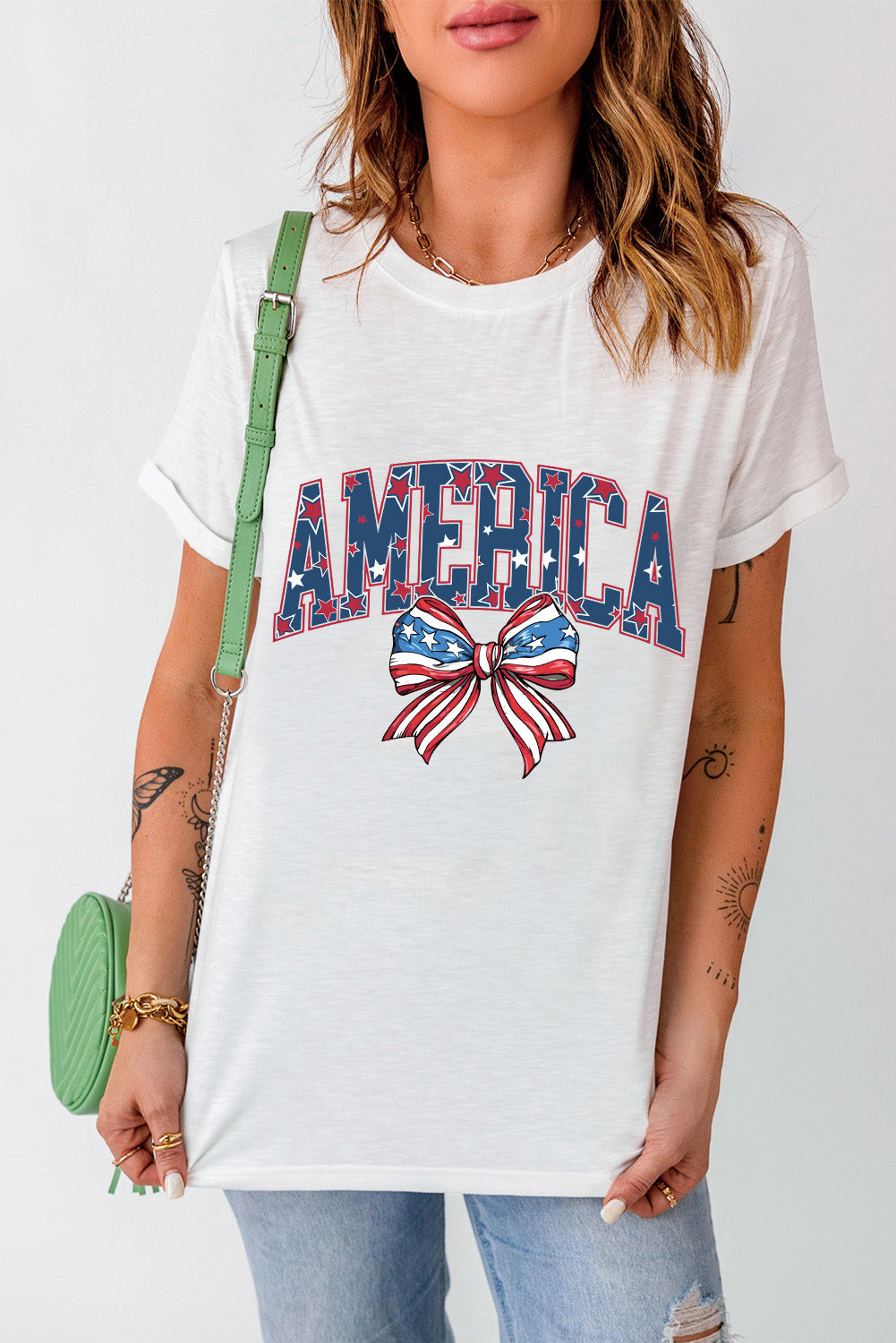 AMERICA Round Neck Short Sleeve T-Shirt