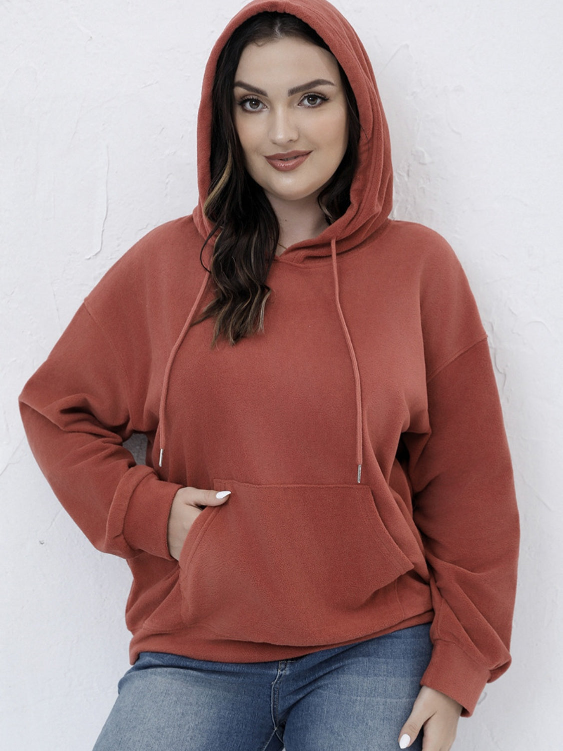 Plus Size Drawstring Kangaroo Pocket Hoodie