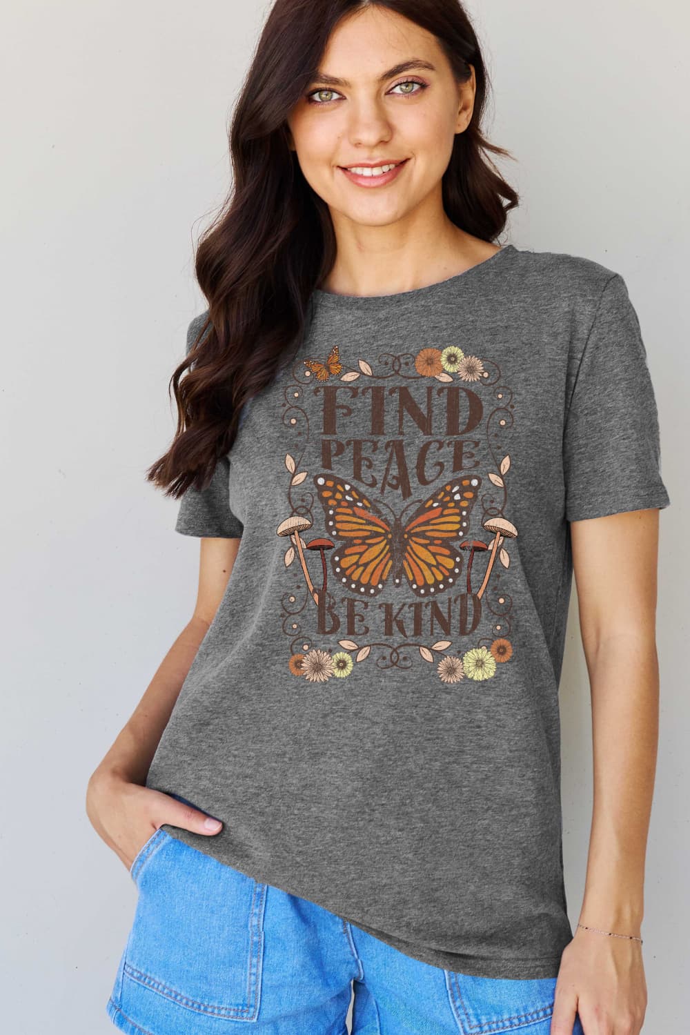 Simply Love Full Size FIND PEACE BE KIND Graphic Cotton T-Shirt