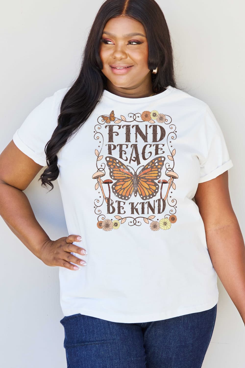 Simply Love Full Size FIND PEACE BE KIND Graphic Cotton T-Shirt