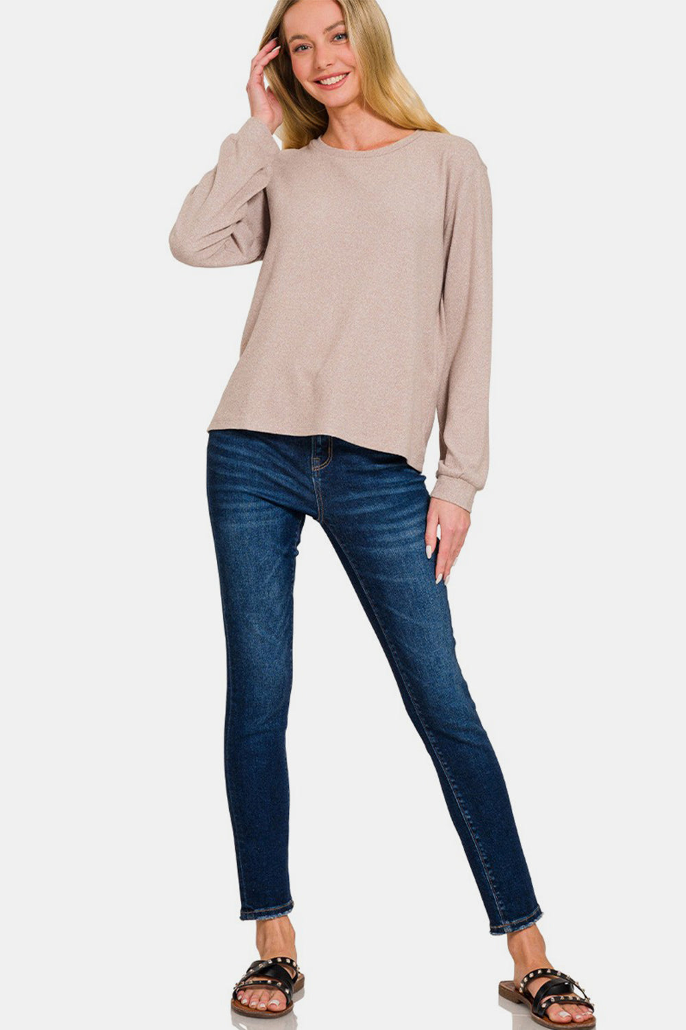 Zenana Hacci Round Neck Long Sleeve T-Shirt