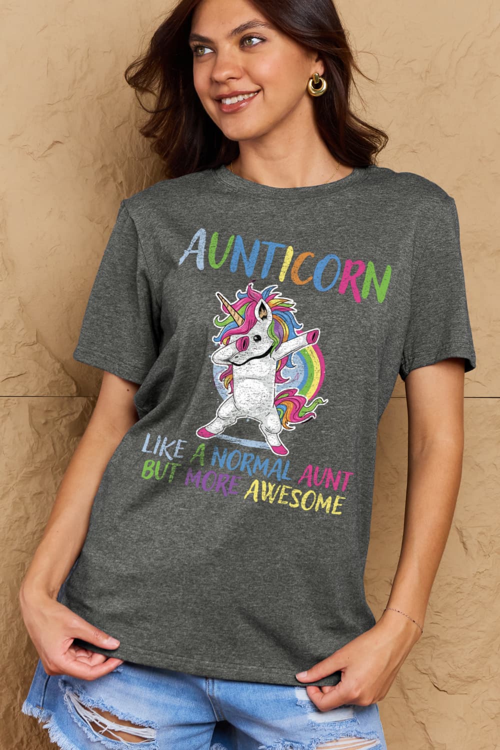 Simply Love Full Size AUNTICORN LIKE A NORMAL AUNT BUT MORE AWESOME Graphic Cotton Tee