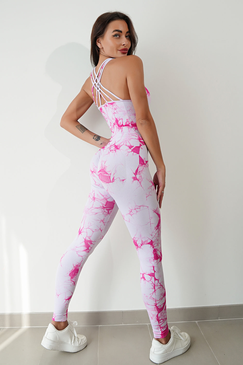 Printed Crisscross Wide Strap Jumpsuit