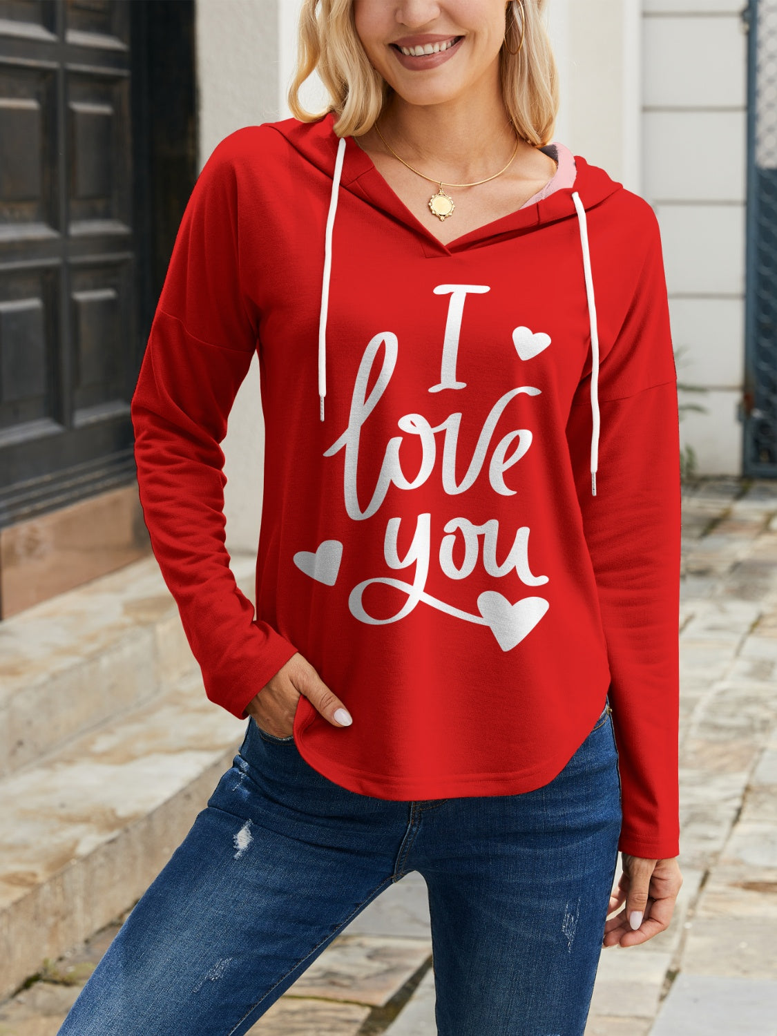 FAM-FAM I LOVE YOU Drawstring Long Sleeve Hoodie