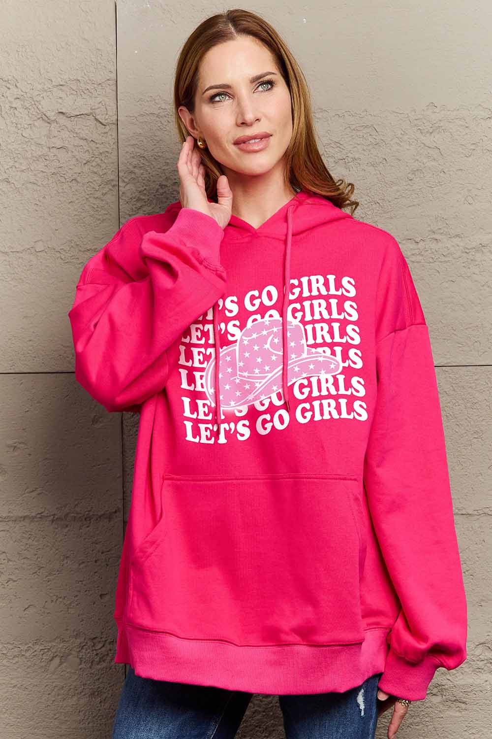 Simply Love Simply Love Full Size LET’S GO GIRLS Graphic Dropped Shoulder Hoodie