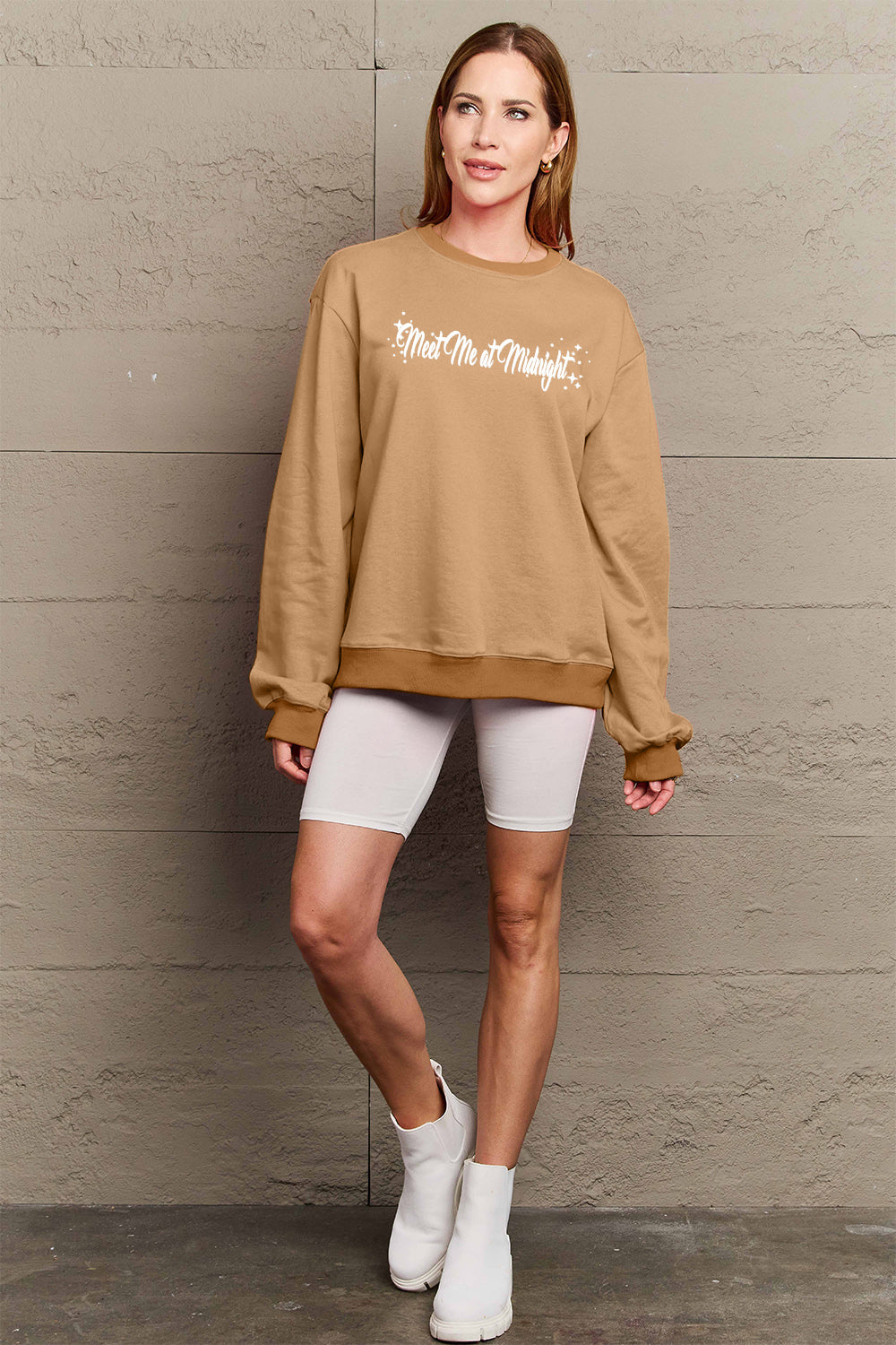 Simply Love Full Size MEET ME AT MIDNIGHT Graphic Round Neck Sweatshirt