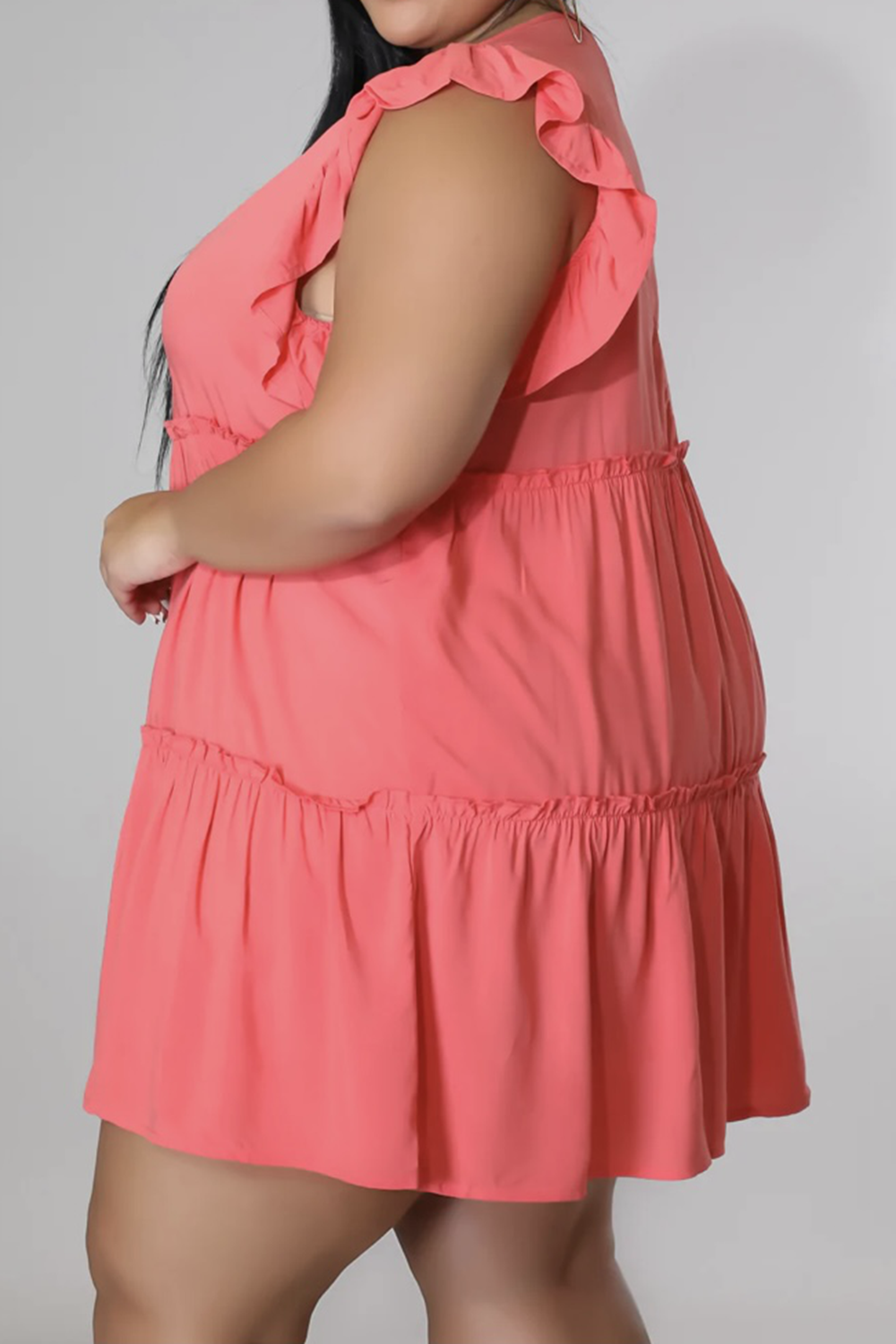 Plus Size V-Neck Frill Trim Mini Dress