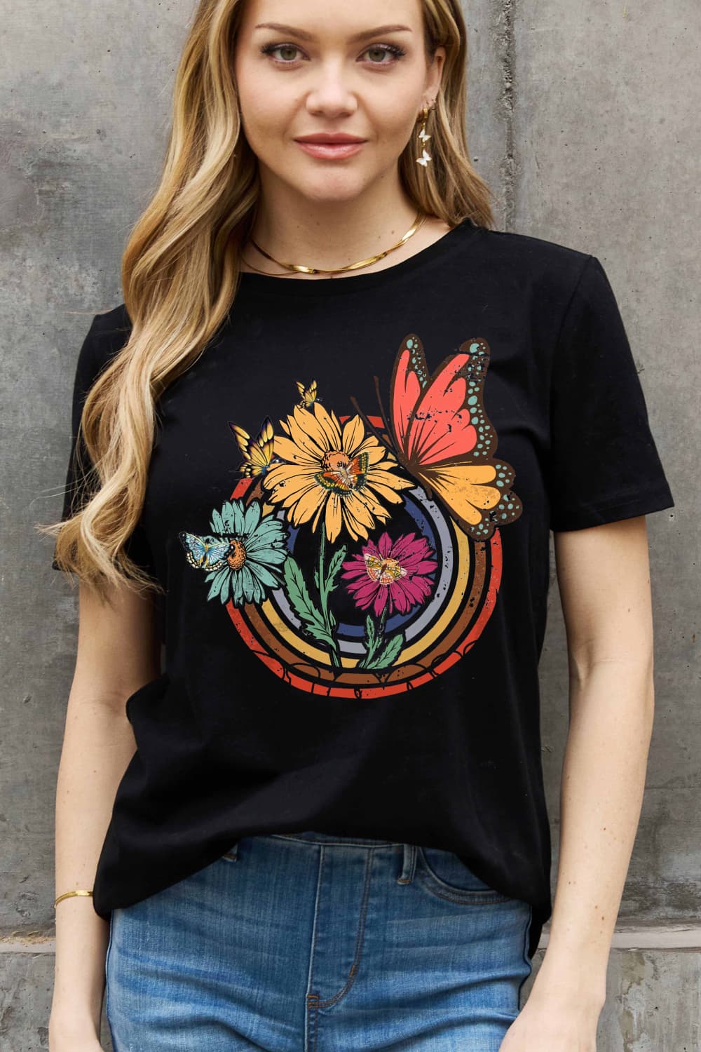 Simply Love Simply Love Full Size Flower & Butterfly Graphic Cotton Tee