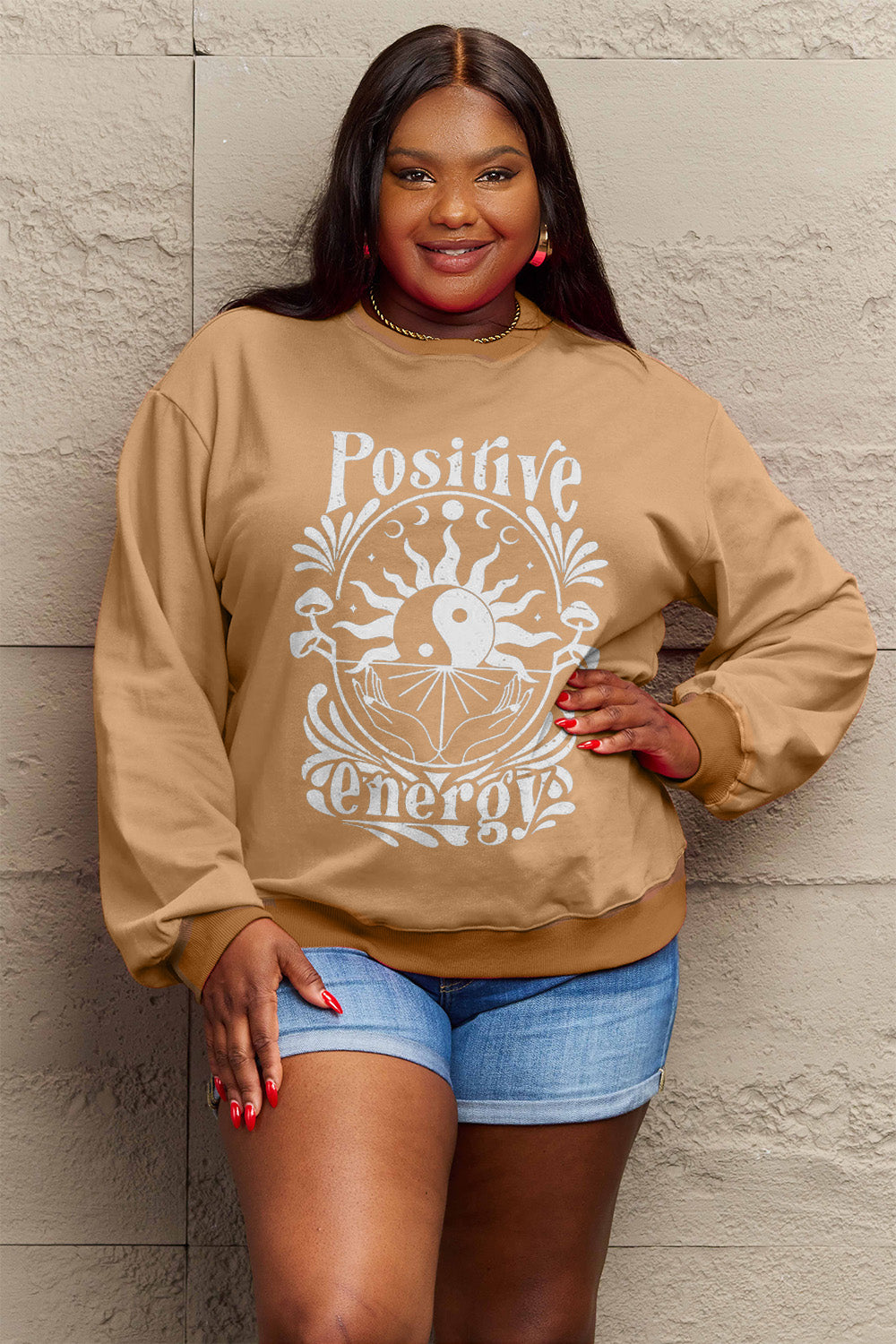 Simply Love Full Size POSITIVE ENERGY Graphic Sweatshirt