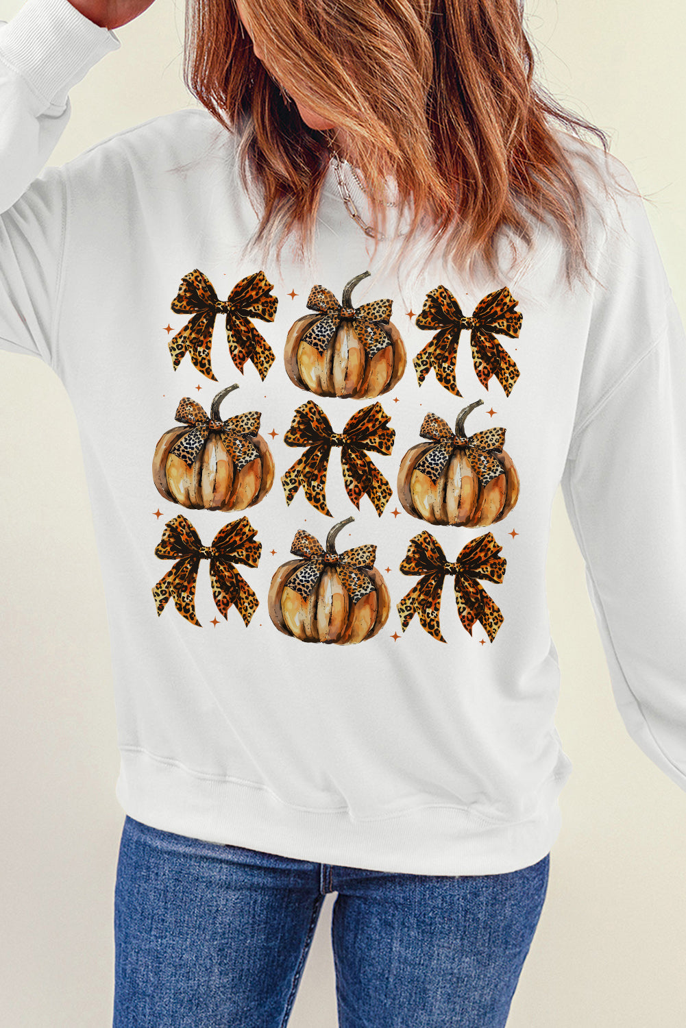 Pumpkin & Bow Graphic Long Sleeve Sweatshirt