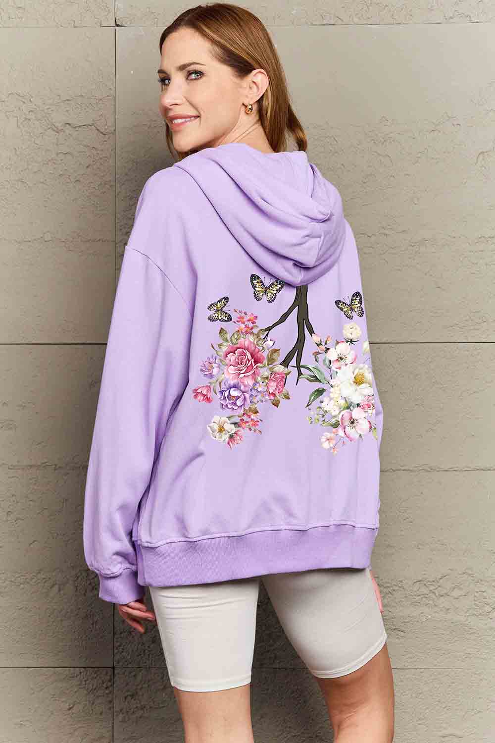 Simply Love Full Size Flower & Butterfly Graphic Hoodie