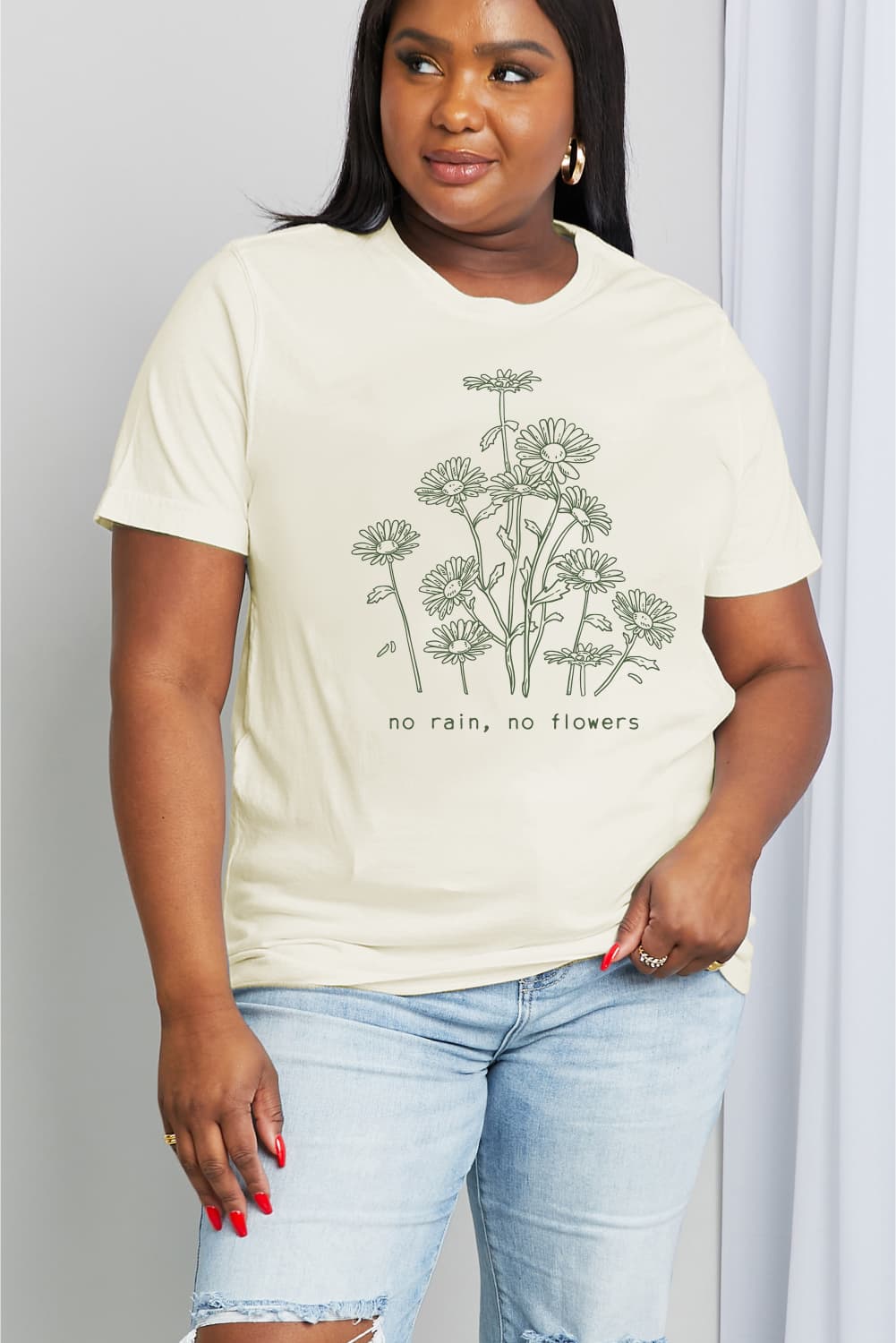 Simply Love Full Size NO RAIN NO FLOWERS Graphic Cotton Tee