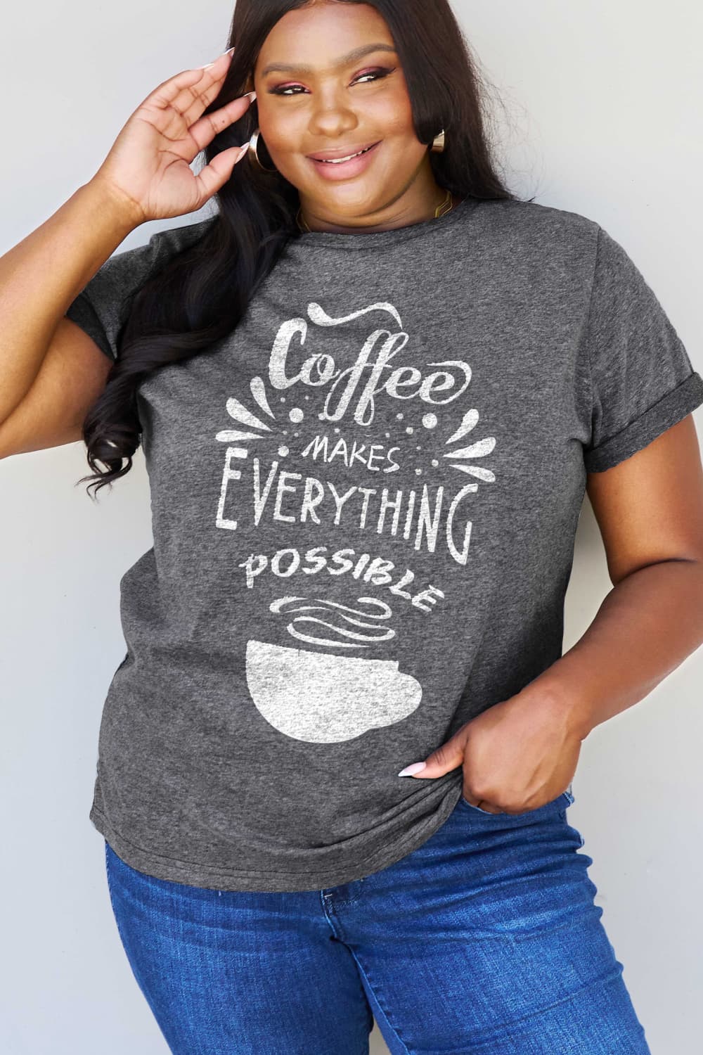 Simply Love Full Size COFFEE MAKES EVERYTHING POSSIBLE Graphic Cotton Tee