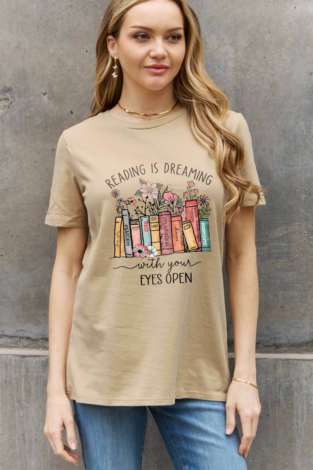 Simply Love Simply Love Full Size READING IS DREAMING WITH YOUR EYES OPEN Graphic Cotton Tee