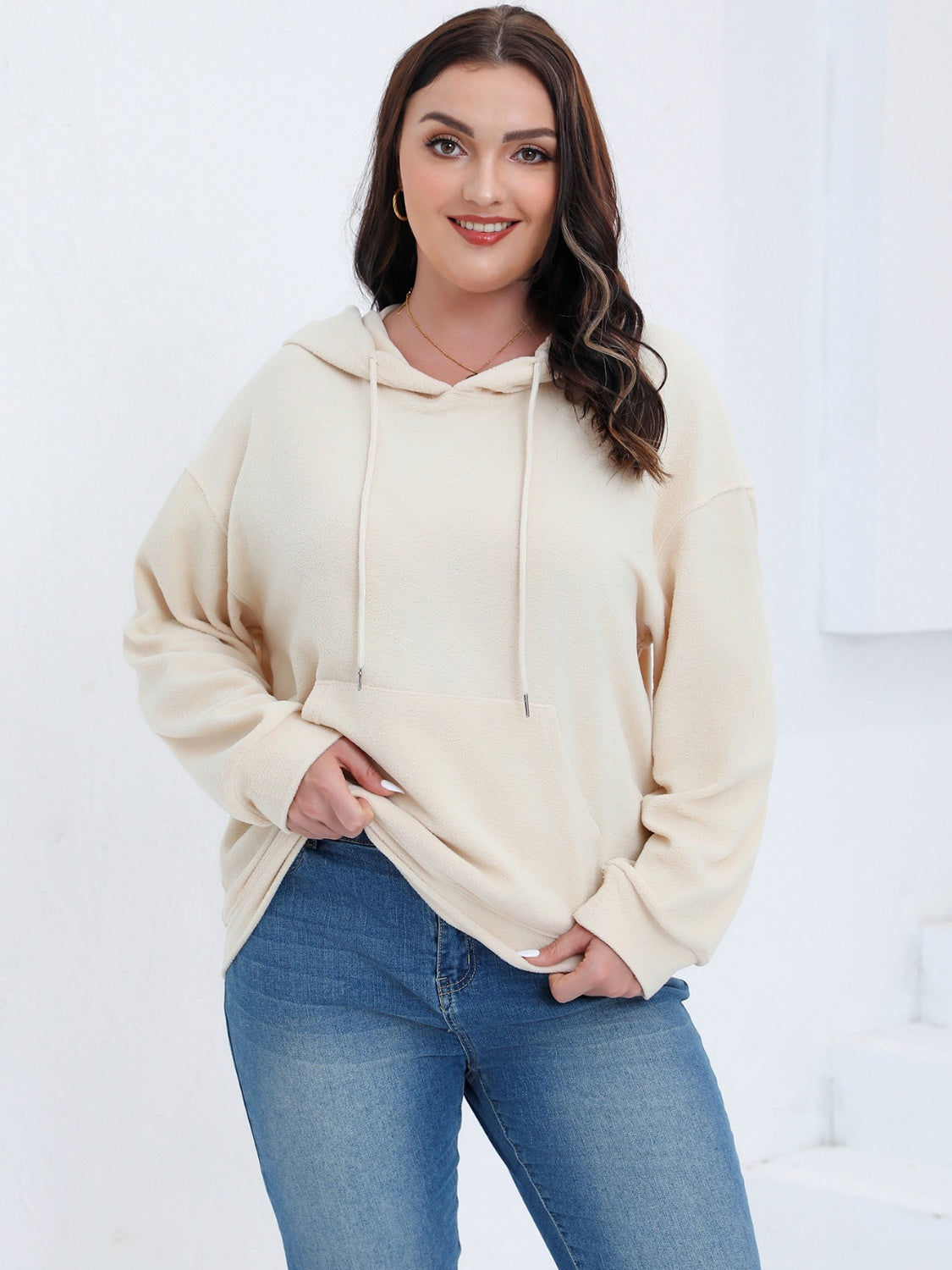 Plus Size Drawstring Kangaroo Pocket Hoodie