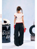 Women's Colorblock Double Waistband Lightweight Quick-Dry Wide Leg Sports Pants