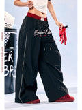 Women's Colorblock Double Waistband Lightweight Quick-Dry Wide Leg Sports Pants