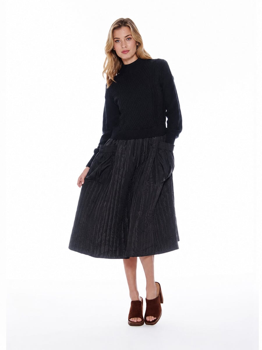 Gracia Fashion Women's Knitted Body Layered w/ Quilted A-line Long Dress