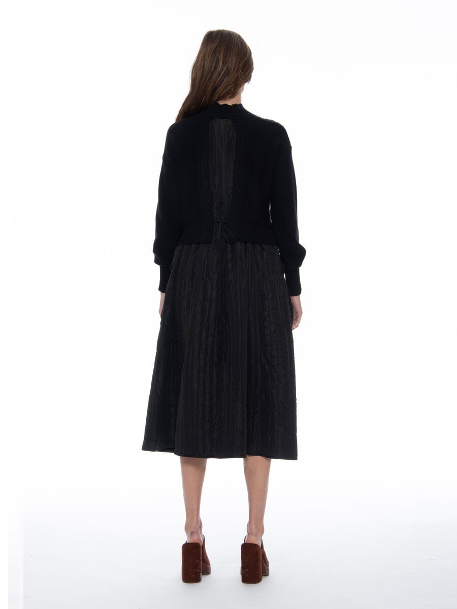 Gracia Fashion Women's Knitted Body Layered w/ Quilted A-line Long Dress