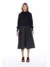 Gracia Fashion Women's Knitted Body Layered w/ Quilted A-line Long Dress
