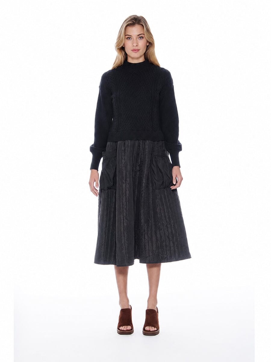 Gracia Fashion Women's Knitted Body Layered w/ Quilted A-line Long Dress